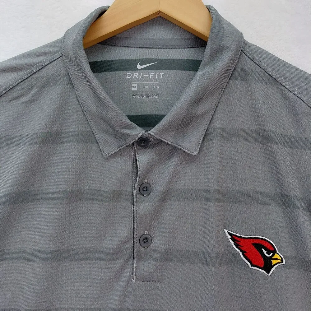 Arizona Cardinals Nike Polo Shirt Mens XXL Gray Striped Dri Fit NFL Football
